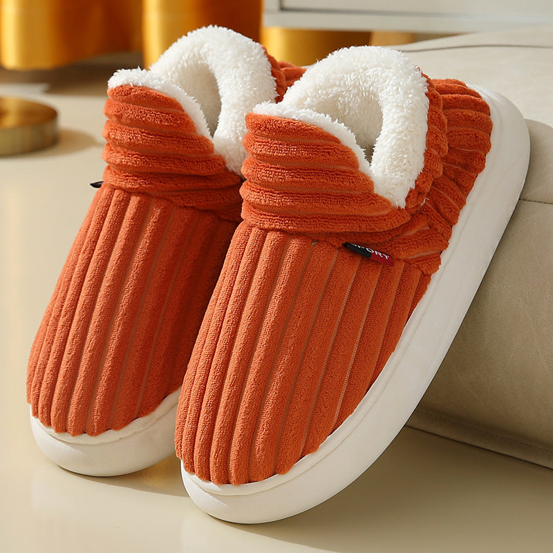 Women's Winter Plush Home Slippers with Striped Soft Sole