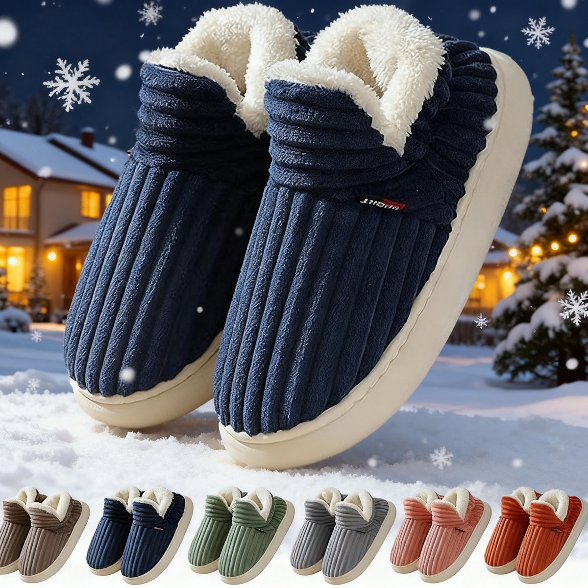 Women's Winter Plush Home Slippers with Striped Soft Sole