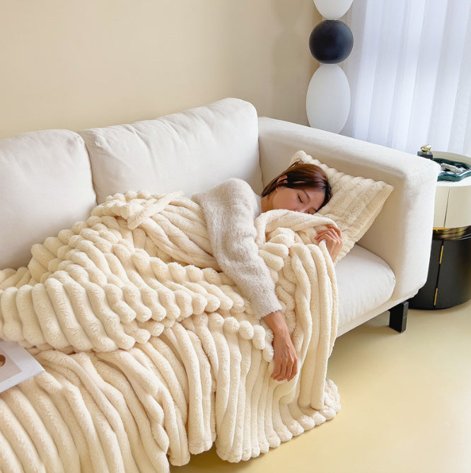 Soft Faux Rabbit Fur Blanket, Thick Bubble Velvet Throw