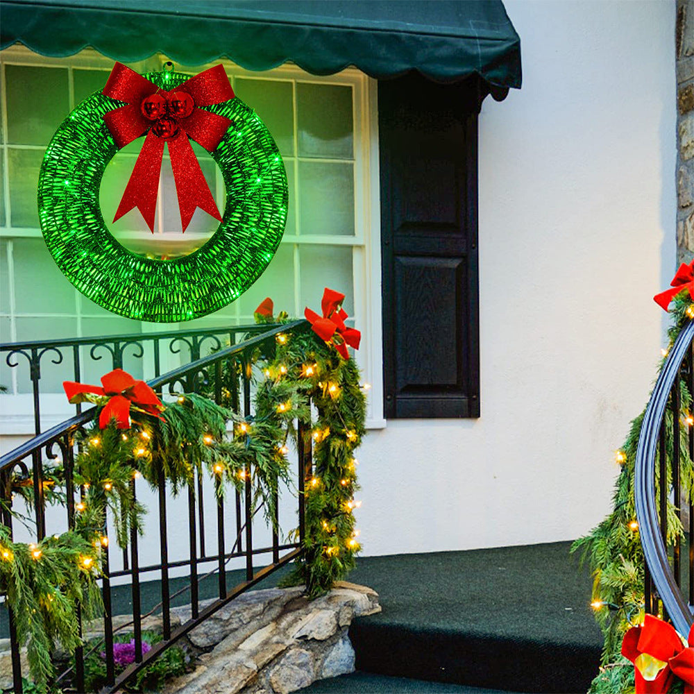 50cm Christmas Garland with Warm LED Lights and Big Bow