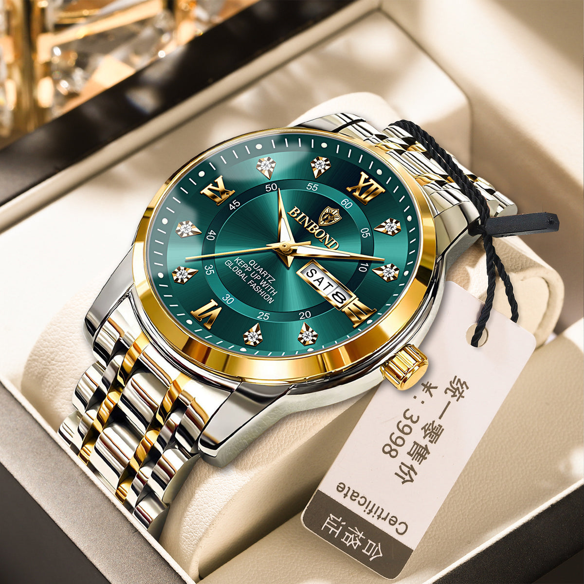 Light-Luxury Business Quartz Watch For Men In Steel And Gold