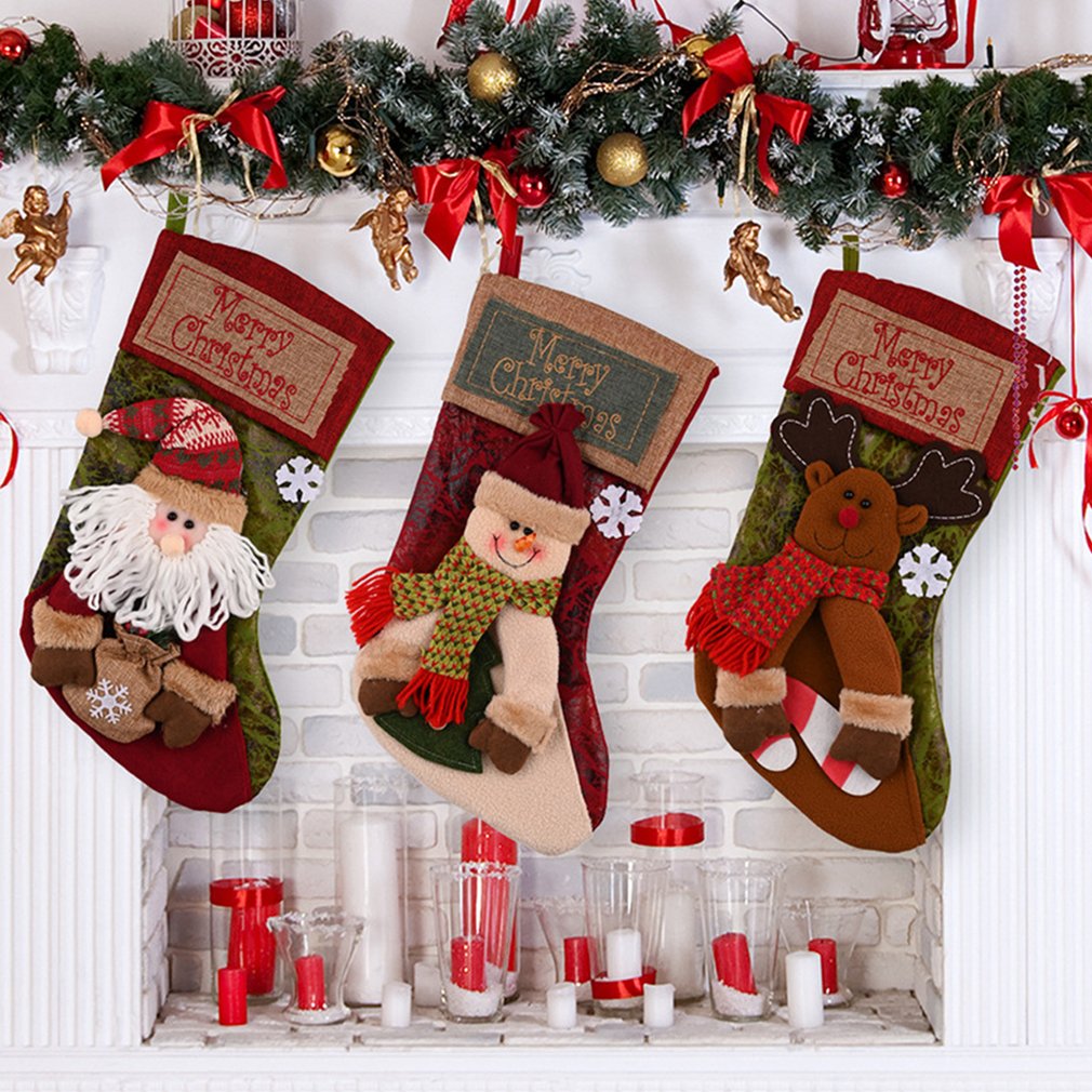 Christmas Stocking Snowman Santa Elk Fireplace Ornament