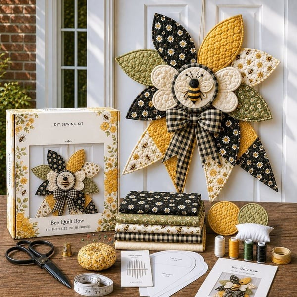 DIY Oversized Quilted Bow Sewing Kit, Fabric Craft Set