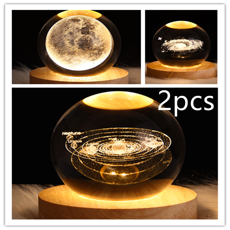 LED Galaxy Crystal Ball Night Light With Solid Wood Base