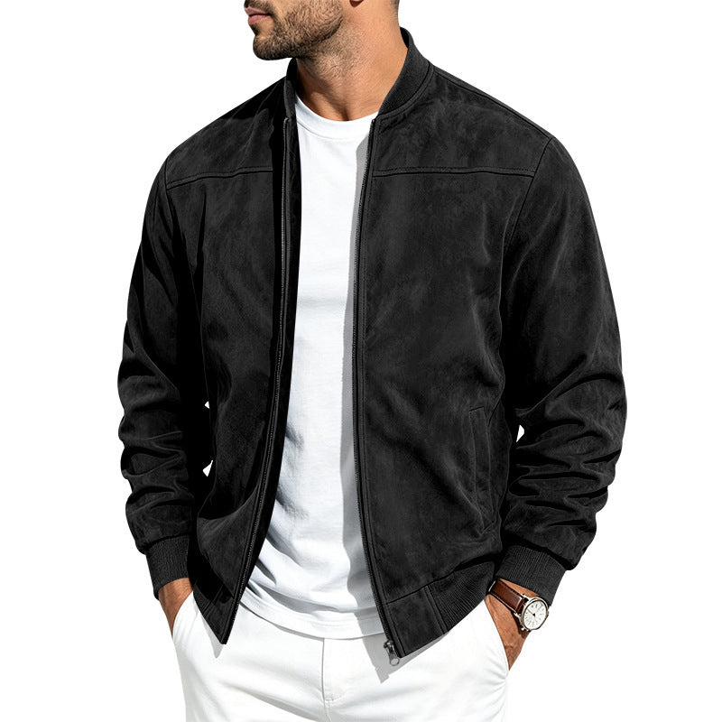 Men's Suede Zip-Up Jacket With Full Zip Closure, Casual Fit