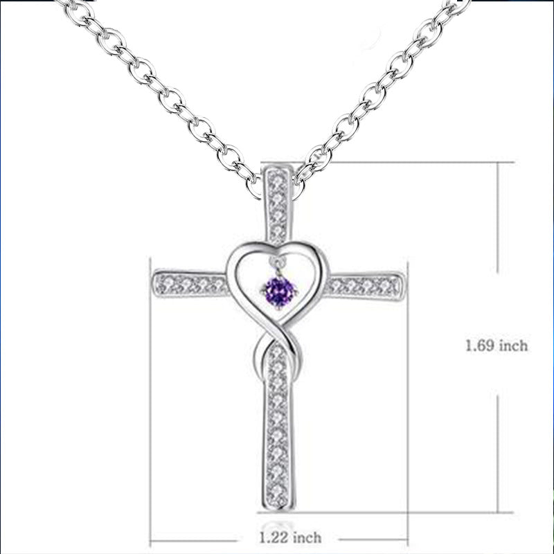 Birthstone Crystal Cross and Heart Pendant Necklace, Gold-Plated