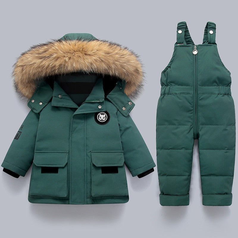 Kids' Coat and Overall Set with Zip and Button Fastening