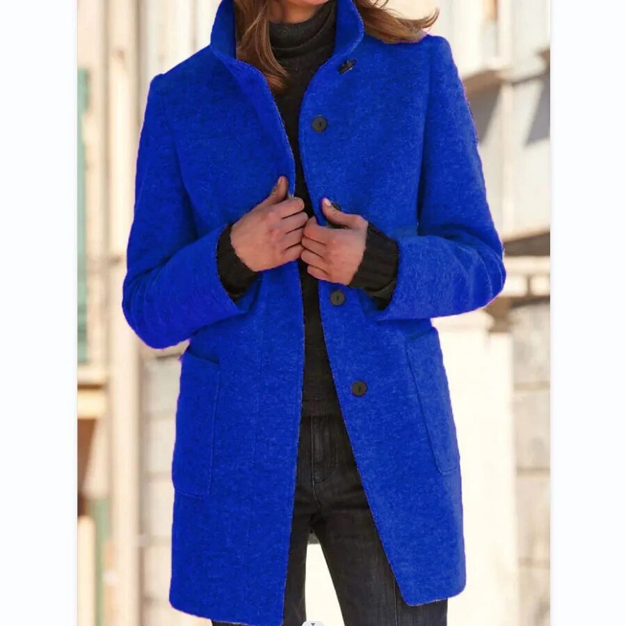Women's Elegant Wool Blend Coat with Button Closure