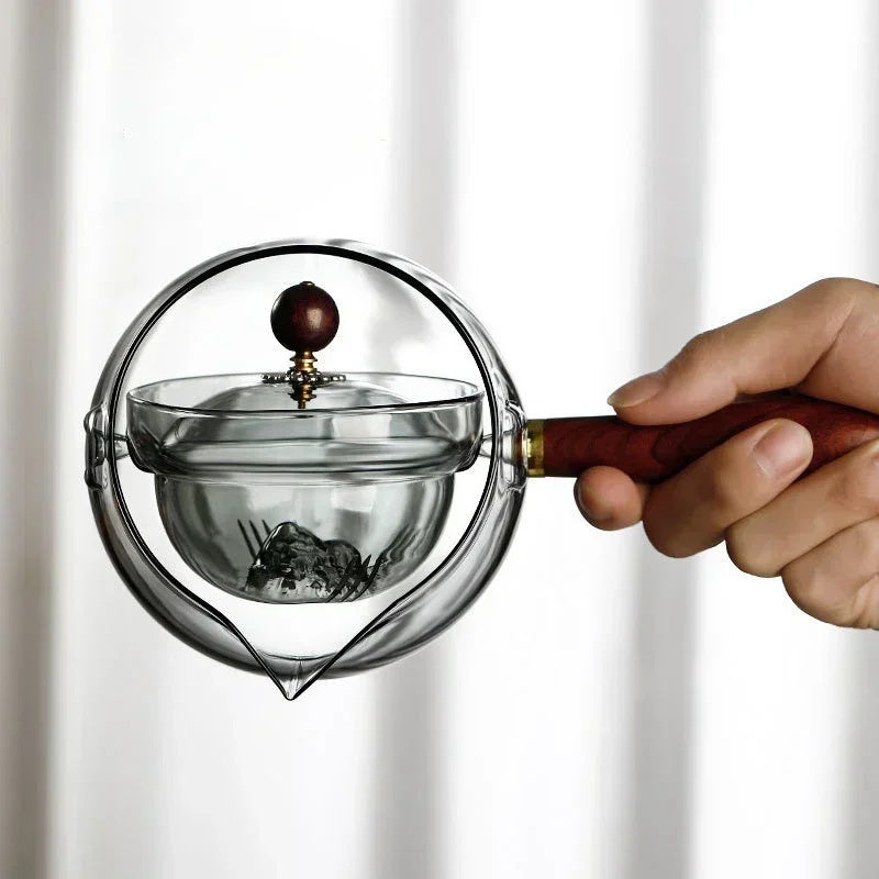 Heat-Resistant Glass Teapot With Infuser, Wooden Handle