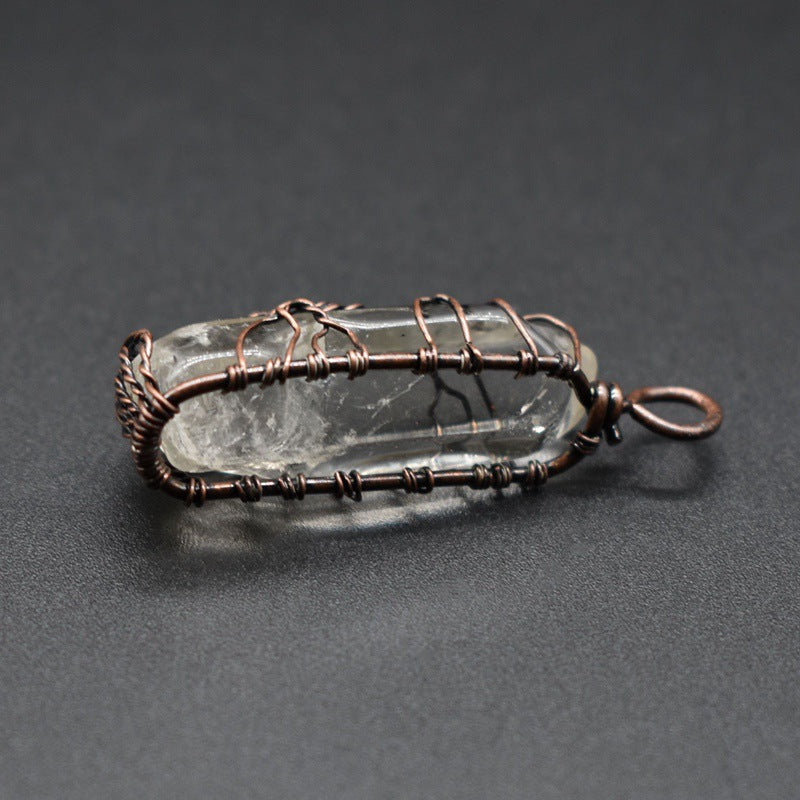 Natural Stone Crystal Pillar Tree Of Life Pendant Necklace