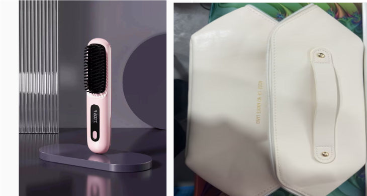 2-in-1 Cordless Hair Straightener Brush, USB Rechargeable
