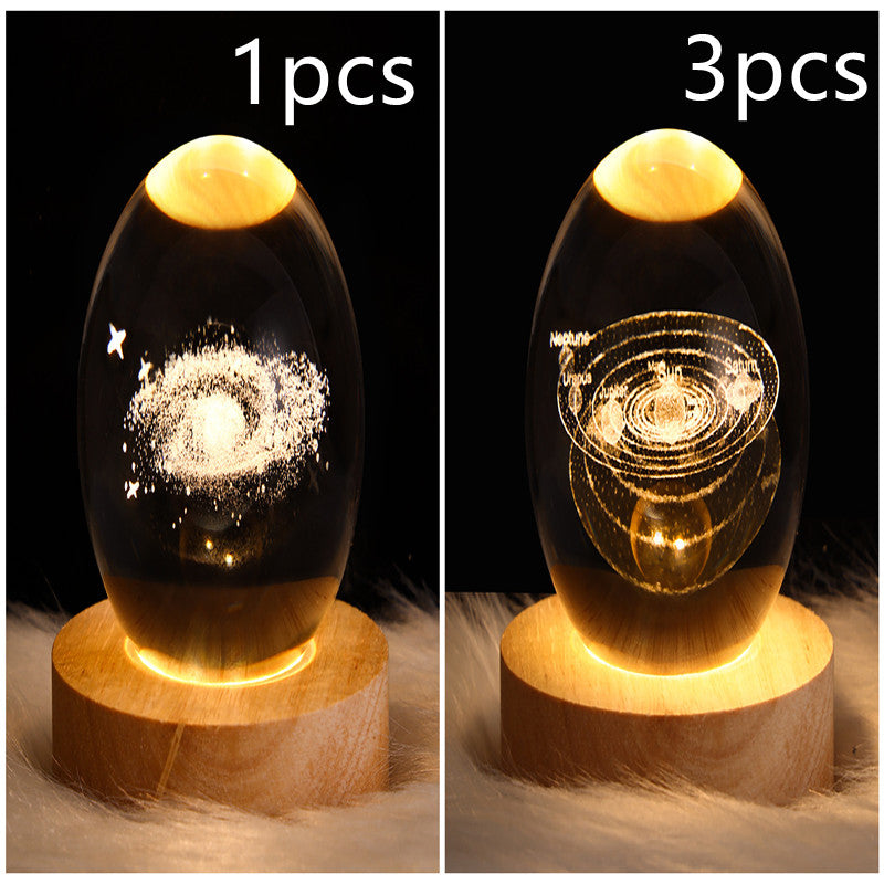 LED Galaxy Crystal Ball Night Light With Solid Wood Base