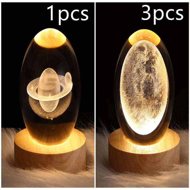 LED Galaxy Crystal Ball Night Light With Solid Wood Base