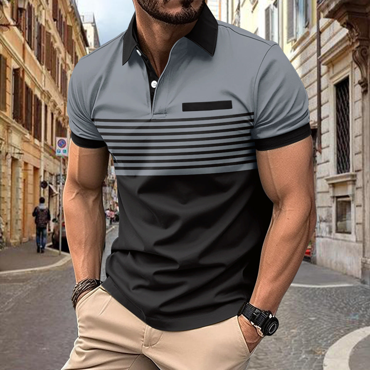 Men's Casual Striped Shirt with Chest Pocket in Thirteen Colours