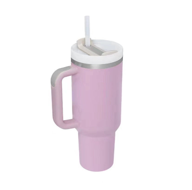 40oz Insulated Tumbler With Handle And Straw, Leakproof Lid