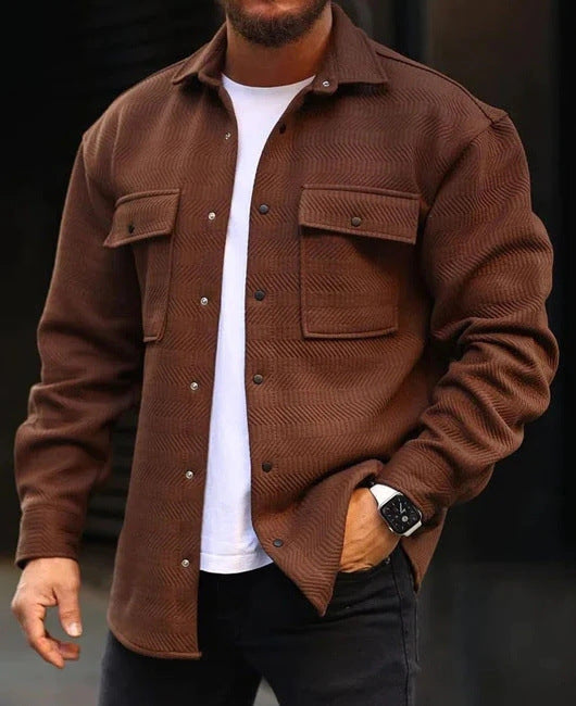 Men's Polo Collar Work Jacket, Smart Casual Coat for Everyday Wear