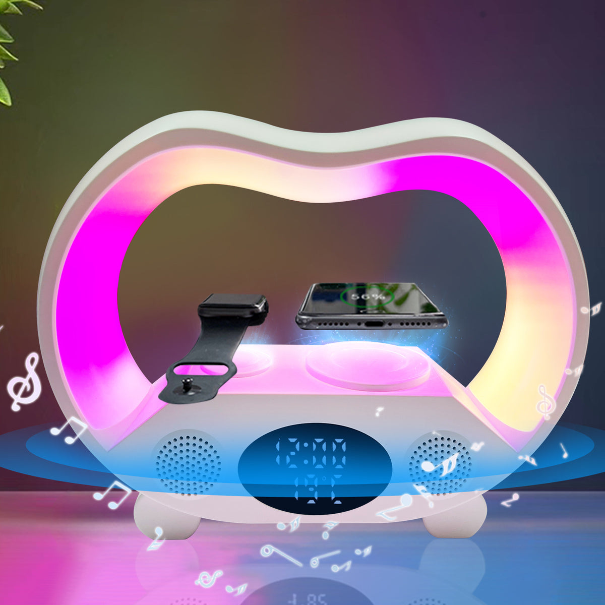 6 In 1 LED Table Lamp With Wireless Charger And Bluetooth Speaker