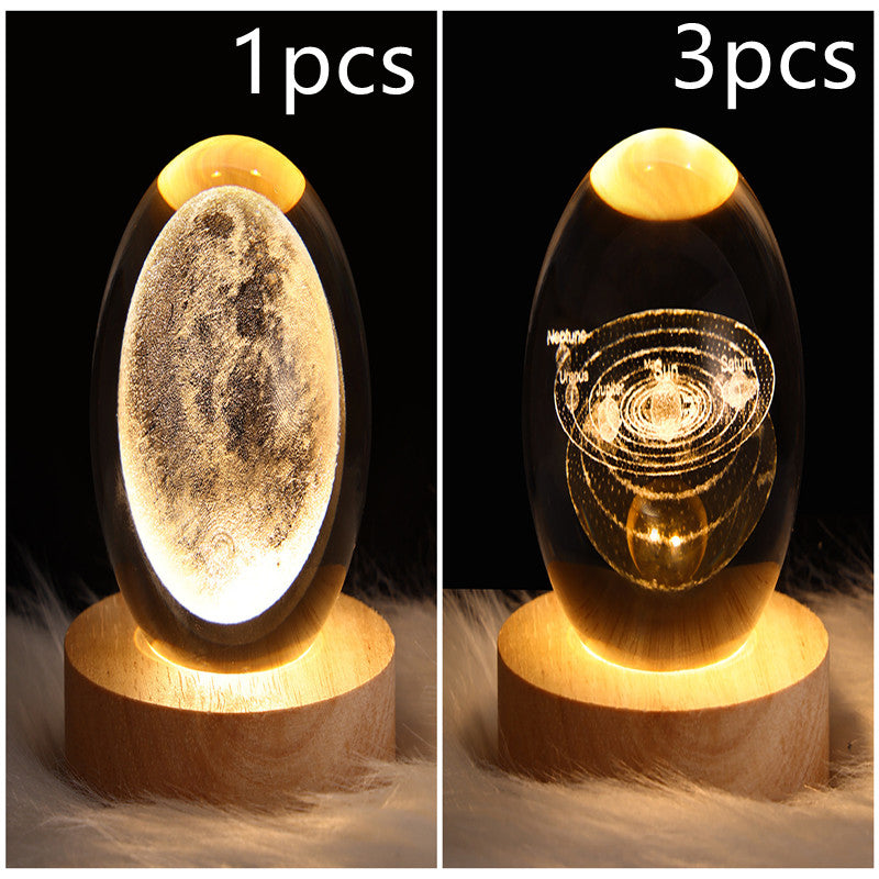 LED Galaxy Crystal Ball Night Light With Solid Wood Base