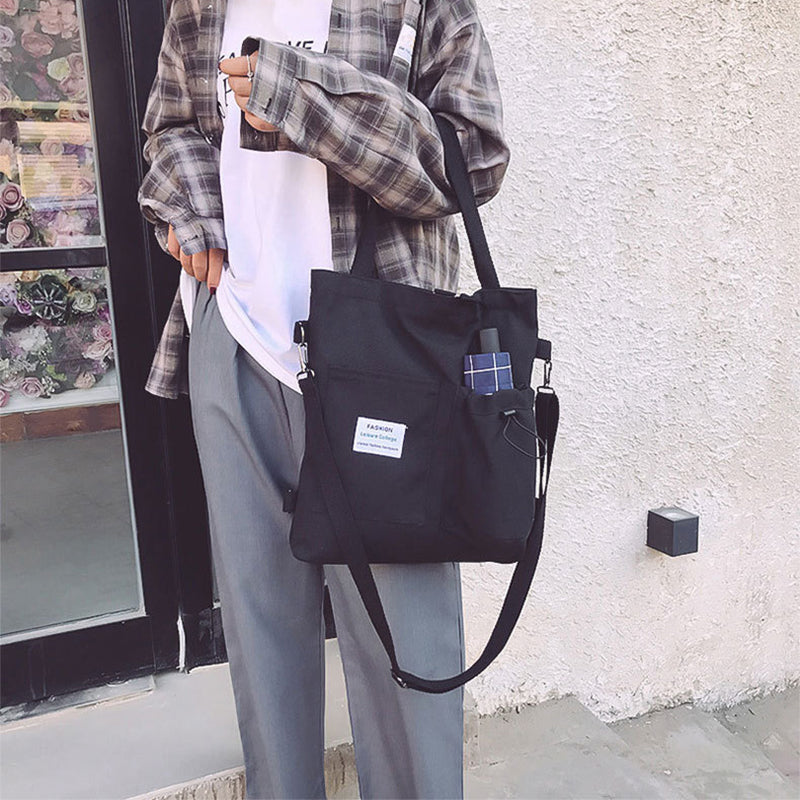 Harajuku Canvas Backpack With Pockets For Students And Women