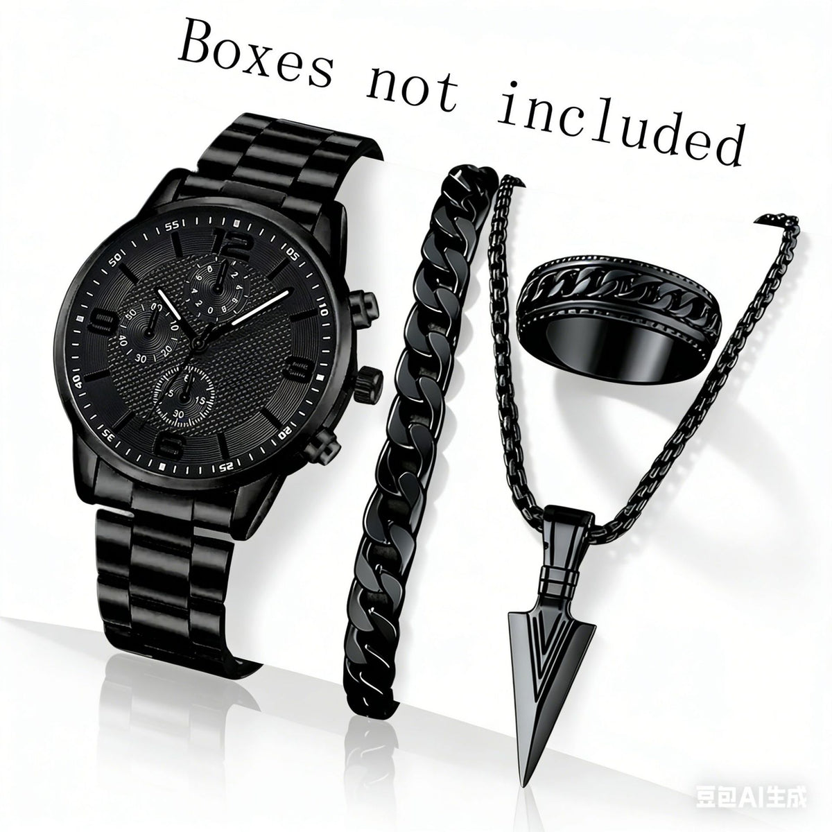 Men's Three-Eye Digital Watch with Bracelet and Necklace Set