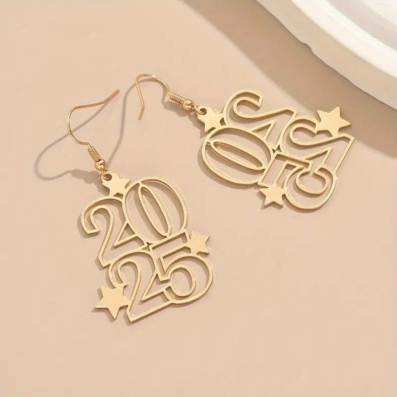 Gold Number Dangle Earrings for Women New Year Jewellery