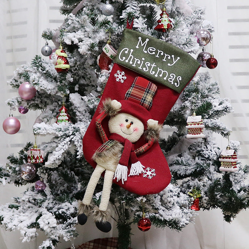Big Plush Christmas Stockings Set with 3D Santa Snowman Elk
