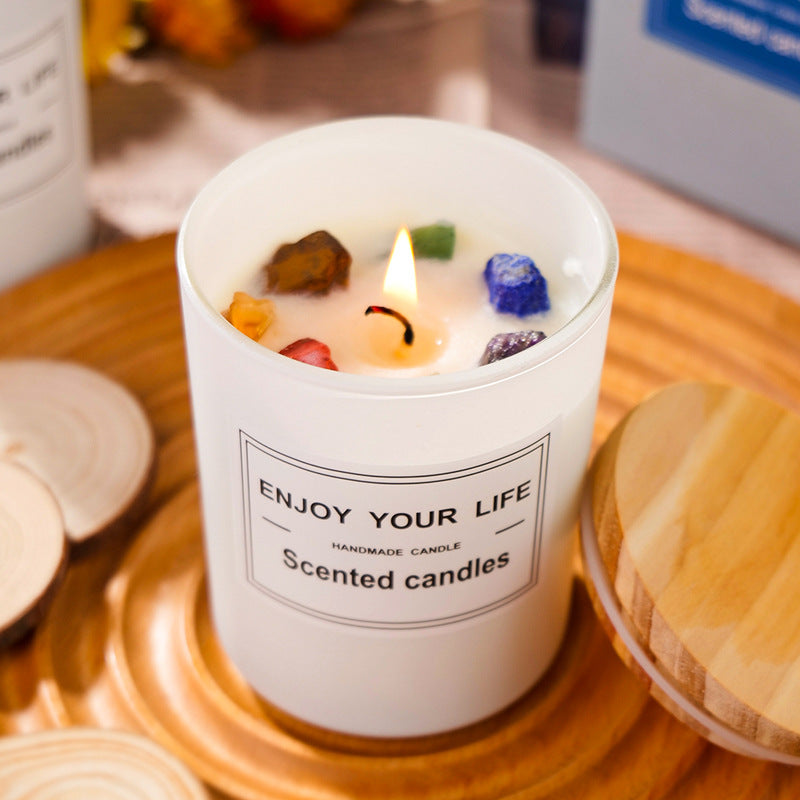 Natural Crystal Stone Soy Wax Candle Gift Box with Rough Stone