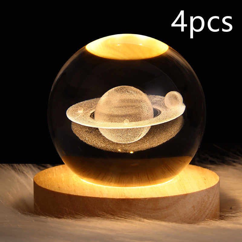 LED Galaxy Crystal Ball Night Light With Solid Wood Base