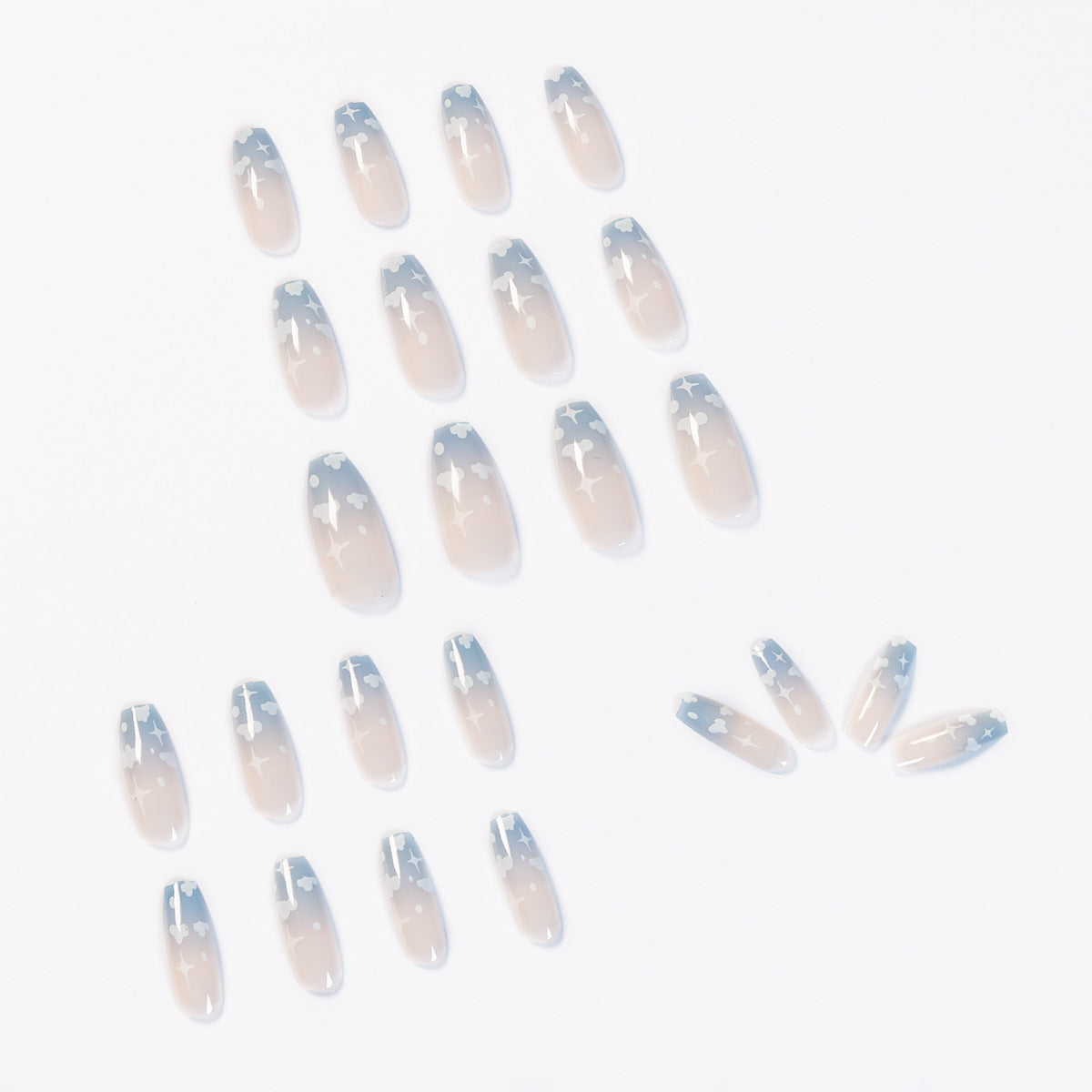 Press-On Soft False Nails, Finished Wearable Nails in Blue, Purple and Pink