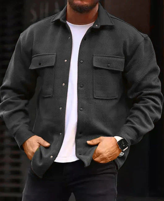 Men's Polo Collar Work Jacket, Smart Casual Coat for Everyday Wear