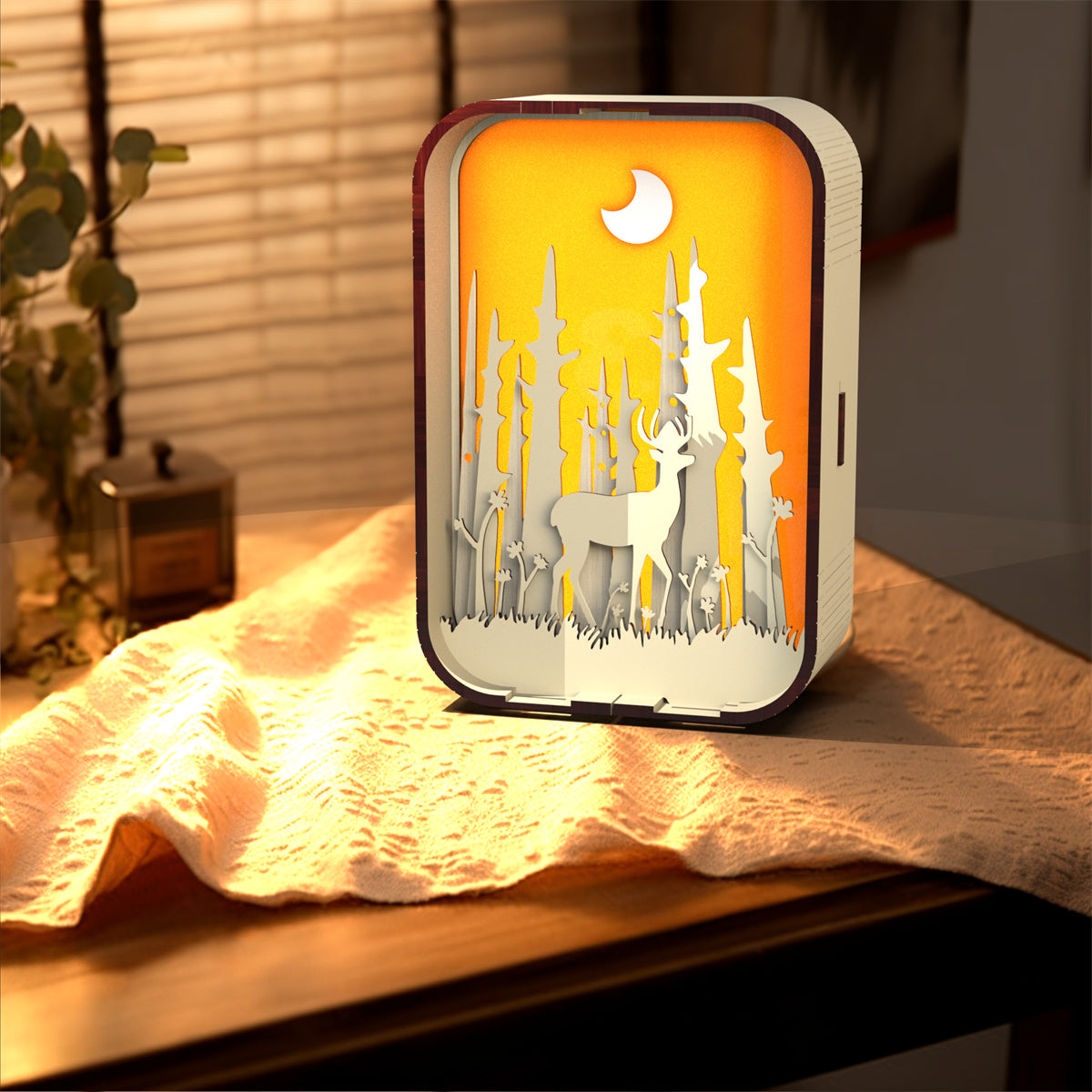 Woodcarving Bedside Night Light, Minimalist Creative Desktop Decoration