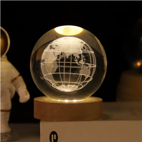 LED Galaxy Crystal Ball Night Light With Solid Wood Base