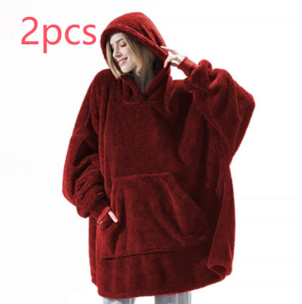 Oversized Fleece Hoodie With Big Pocket, Thick Double-Sided