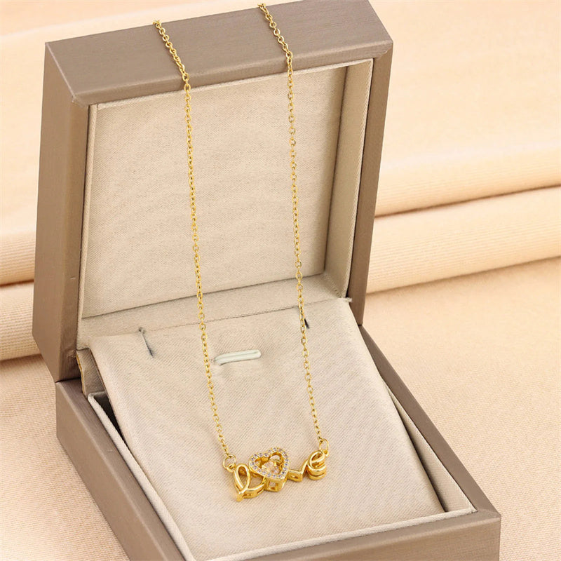 Gold Titanium Steel Clavicle Chain Necklace, Valentine's Gift