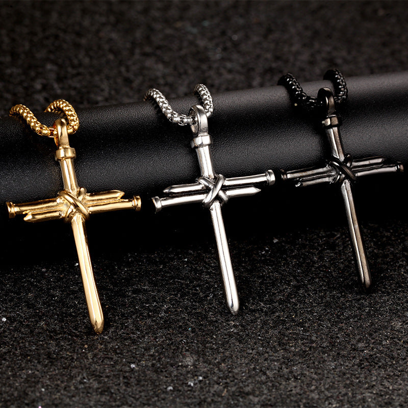 Men's Stainless Steel Nail Cross Pendant Necklace with Chain