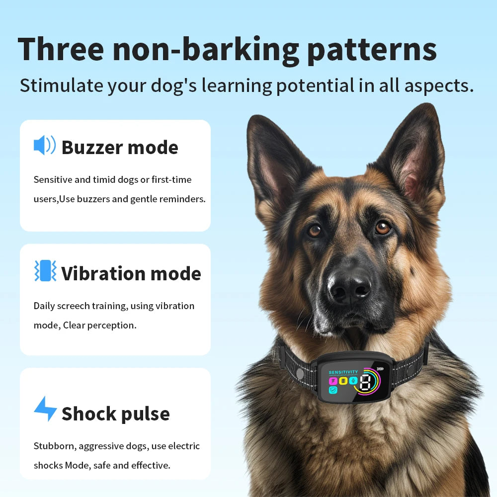 Rechargeable Anti-Barking Dog Collar, 4 Modes Smart Bark Control