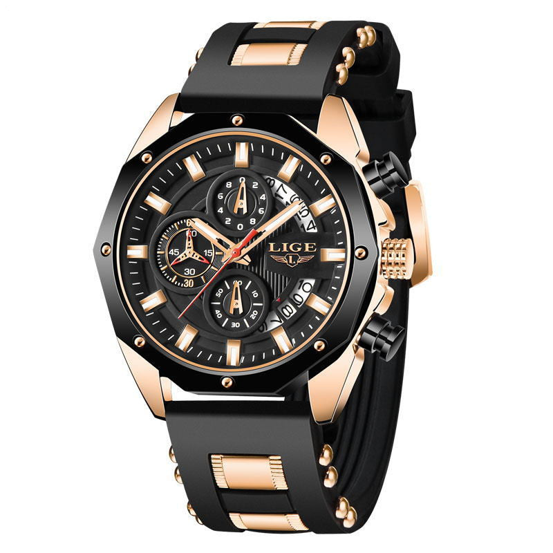 Men's Silicone Sport Quartz Watch, Luxury Look Casual Wristwatch