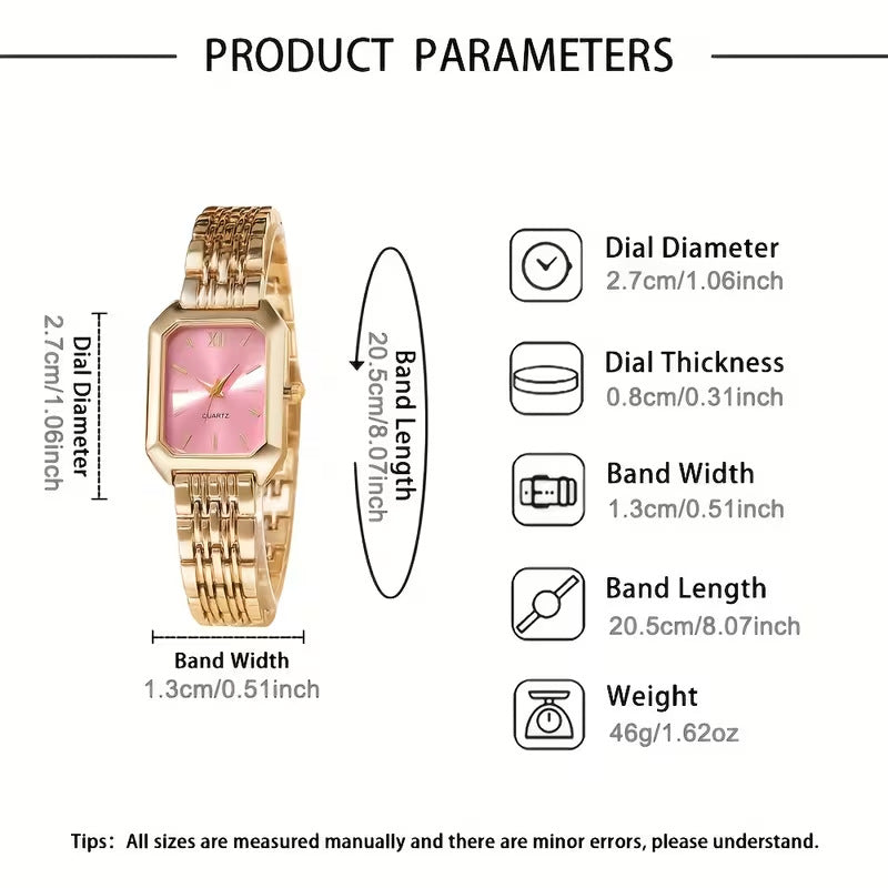 Women's Square Quartz Wristwatch Set with Bracelet