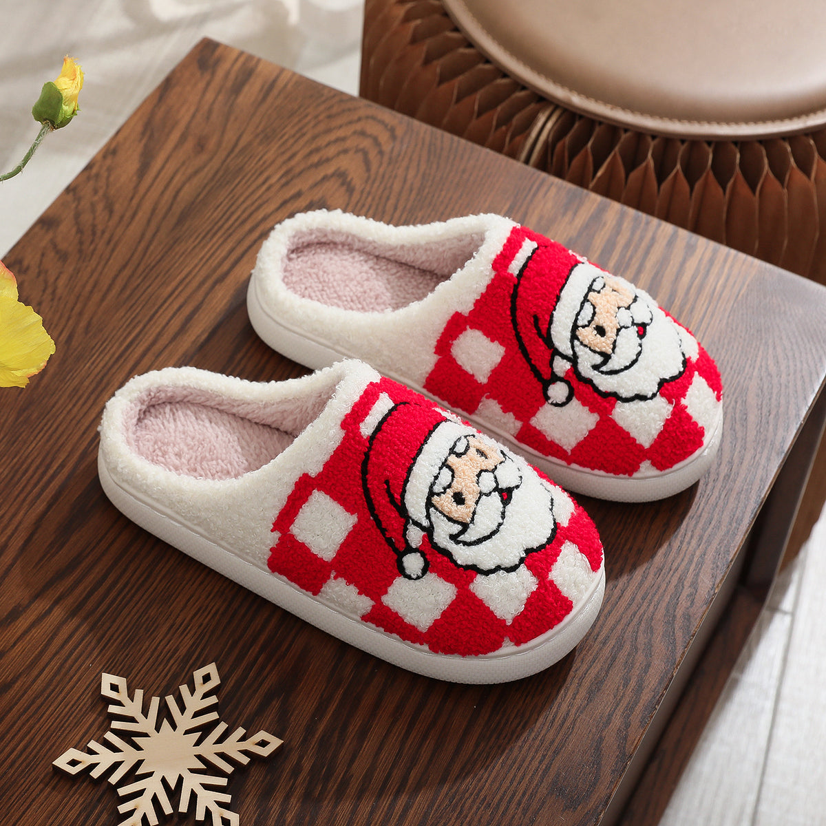Christmas Plaid Santa Claus Slippers Non-Slip Winter Indoor