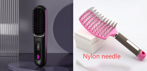 2-in-1 Cordless Hair Straightener Brush, USB Rechargeable