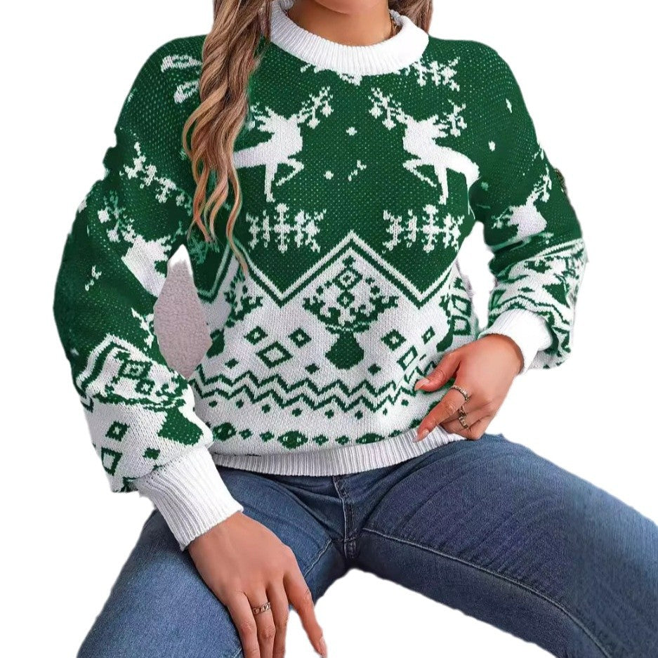 Deer Pattern Long Sleeve Hoodie Sweater for Autumn Winter