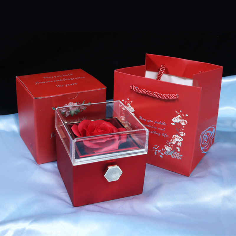 Rotating Soap Rose Gift Box, Romantic Jewellery Packaging