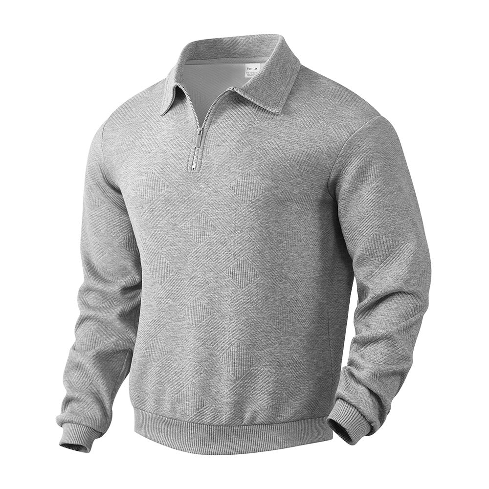 Men's Lapel Jacquard Half-Zip Sweatshirt in Solid Colours