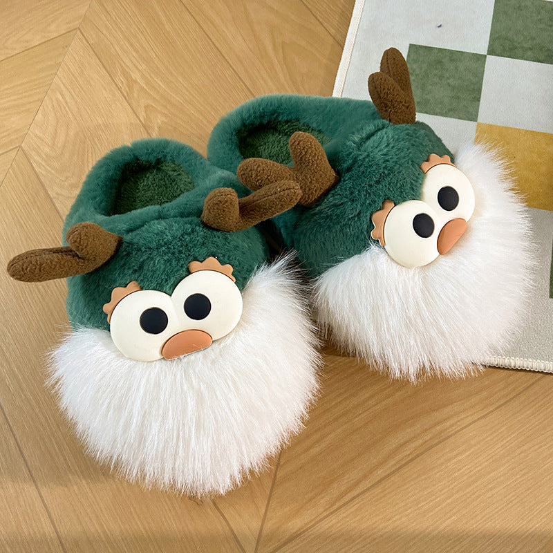 Cute Cartoon Christmas Deer Cotton Slippers Half-Wrap Style