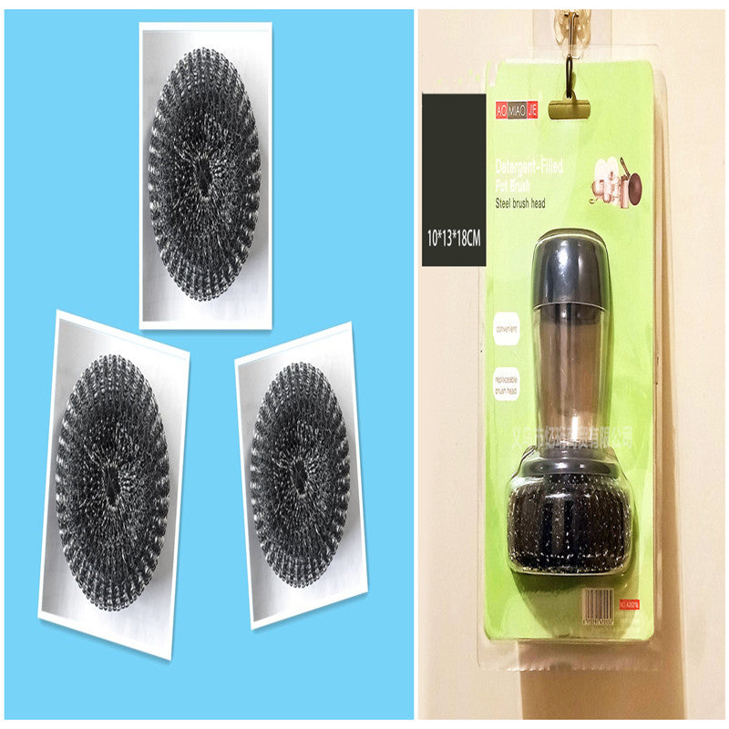 Kitchen Soap Dispensing Palm Brush, Push-Type Dish Scrubber