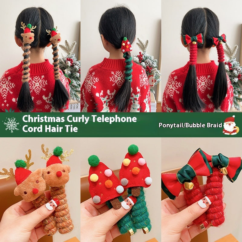 Girls Christmas Spiral Coil Hair Ties Telephone Wire Style