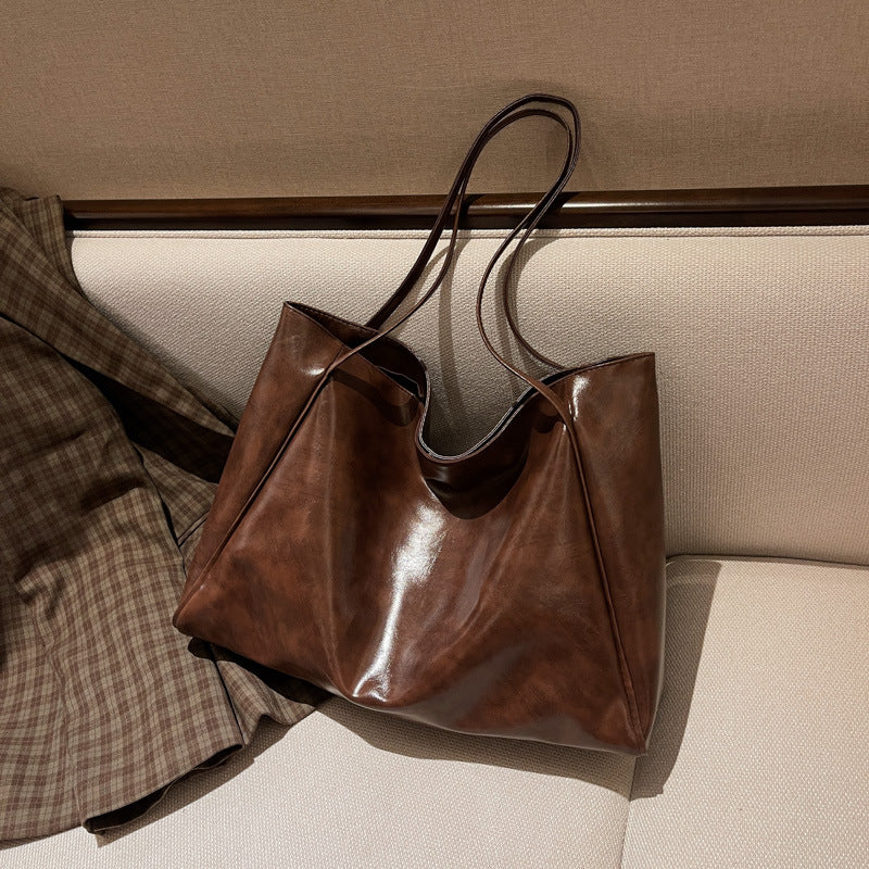 Large Capacity Women's Leather Handbag, Japanese Korean Style Tote