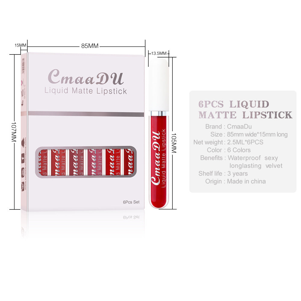 Set of 6 Matte Non-Stick Cup Lipsticks, Long-Lasting and Waterproof