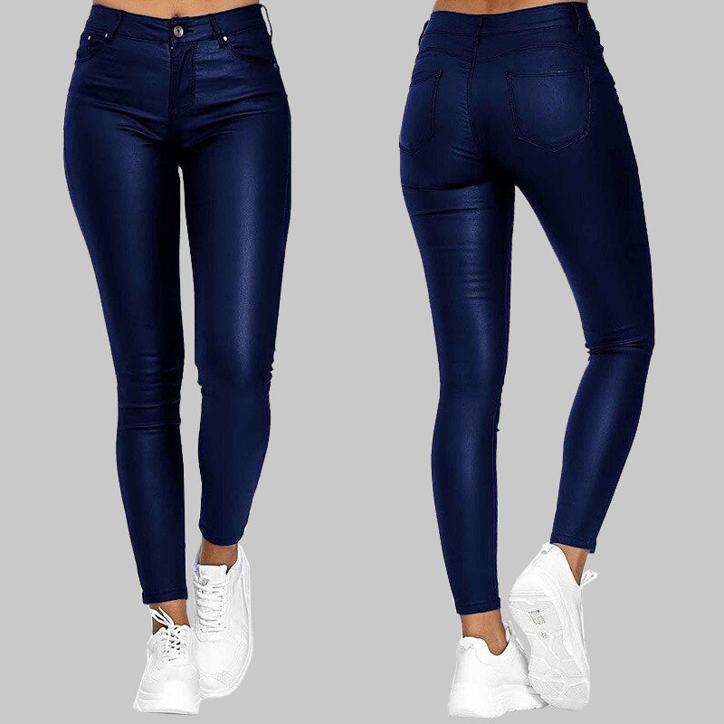 Women's High Waist Skinny Faux Leather Trousers with Stretch