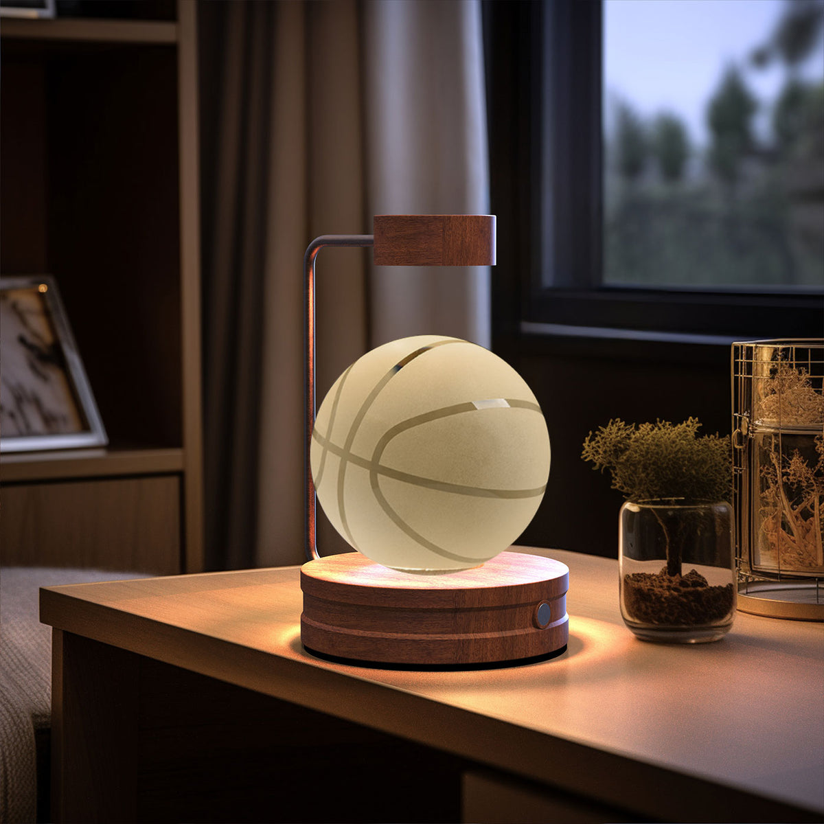 Crystal Ball Night Light With 3D Pattern On Wooden Base